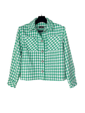 Karl Lagerfeld Paris Houndstooth Tweed Button Down Blazer Jacket Sz S Classic